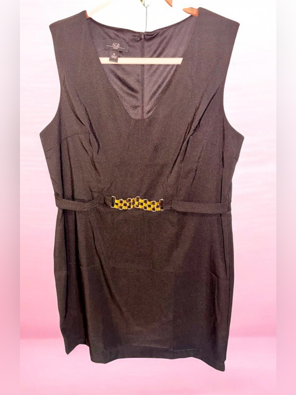 AGB Black Sleeveless Sheath Dress with Gold-Tone Decorative Buckle